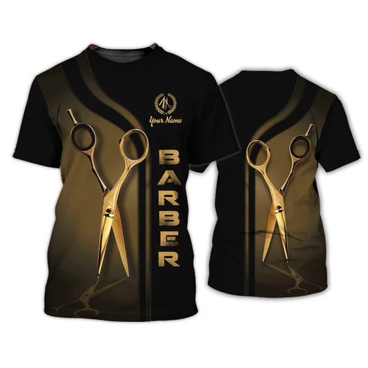 Golden Haircut & Shaves Barber Shop Personalized Name 3D Shirt