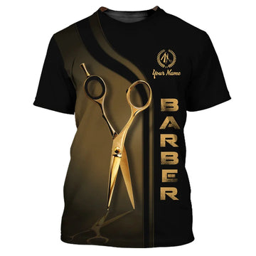Golden Haircut & Shaves Barber Shop Personalized Name 3D Shirt