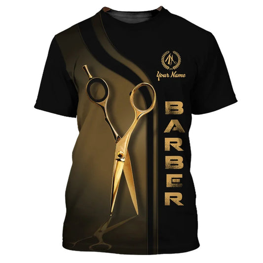 Golden Haircut & Shaves Barber Shop Personalized Name 3D Shirt