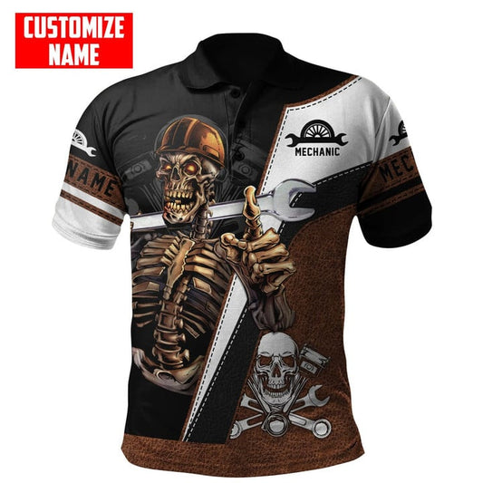 Joycorners Customized All Over Printed Mechanic Skull Shirt For Men and Women, Mechanic Shirt, Mechanician Gifts