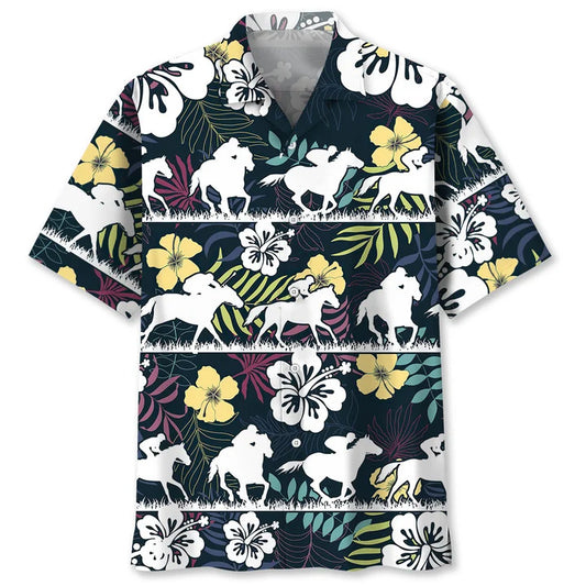 HORSE RACING TROPICAL HAWAIIAN SHIRT