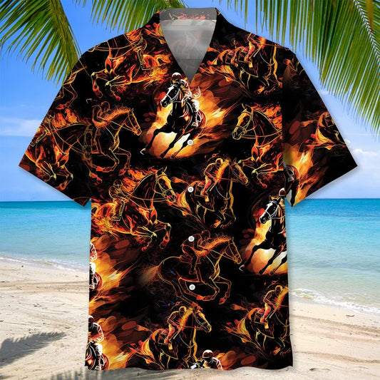 HORSE RACING FIRE HAWAIIAN SHIRT