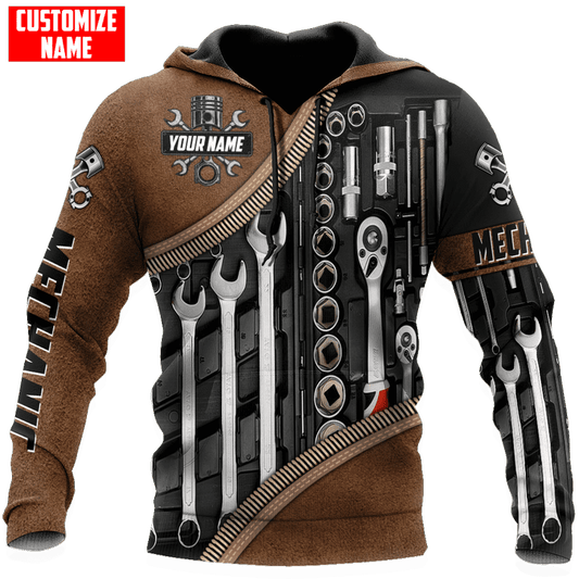 Joycorners Personalized Name Mechanic Unisex Shirts with Leather patten, 3D Mechanic Shirt