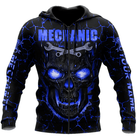 Joycorners Mechanic Custom Name Skull Printed 3D Hoodie