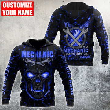 Joycorners Mechanic Custom Name Skull Printed 3D Hoodie