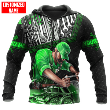 Joycorners Custom Name Mechanic Man Tool Green Printed 3D Shirt