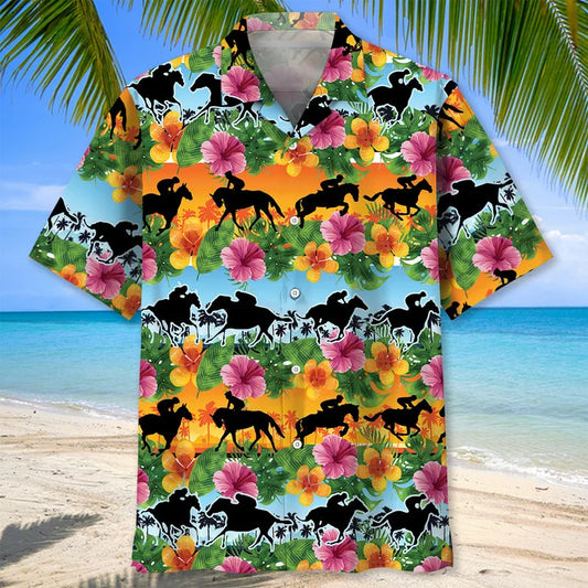 HORSE RACING TROPICAL COLOR HAWAIIAN SHIRT