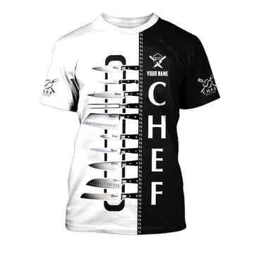 Joycorners CHEF PERSONALIZED TEE SHIRT CHEF APPAREL CHEF WEAR COOK SHIRTS CHEF UNIFORM BLACK & WHITE