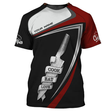 Joycorners CHEF KNIFE 3D SHIRTS COOK EAT LOVE SHIRTS CUSTOM CHEF UNIFORM