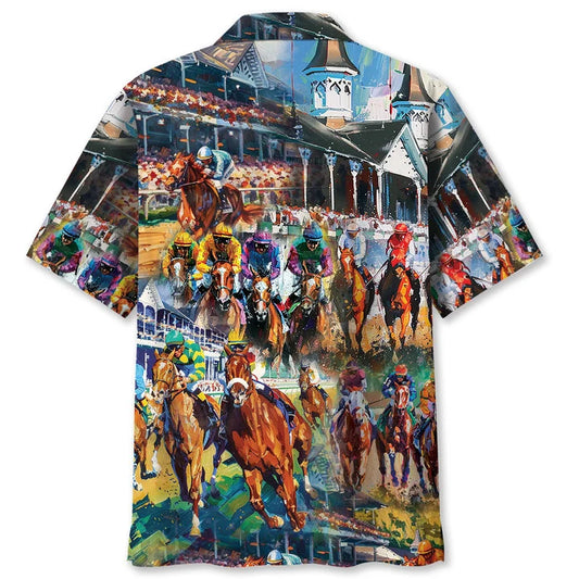 VINTAGE HORSE RACING ART HAWAIIAN SHIRT