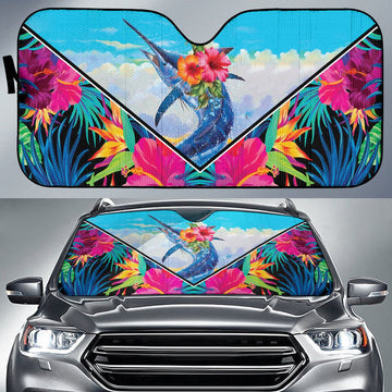 Joycorners Fishing Car Auto Sun Shades Blue Marlin Hawaii Flower