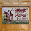 Joycorners Personalized Cowboy Doormat, A Grumpy Cowboy His Beautiful Cowgirl Live Here Gift For Rodeo Lovers, New Home Gift, Housewarming Gift, Horse Decor LM0210