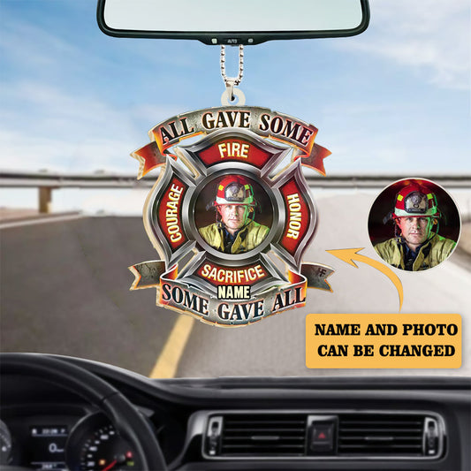 Joycorners Firefighter Car Hanging Ornament Gifts, All Gave Some Some Gave All Fire Custom Firefighter Ornament For Car 2D Flat LM1811