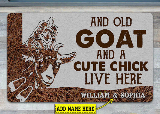 Joycorners Personalized Goat Doormat, An Old Goat A Cute Chick Live Here Gift For Goat Lovers, New Home Gift, Housewarming Gift, Goat Decor LM0210