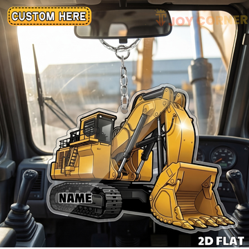 Joycorners Excavator 2D Keychain Yellow Construction Equipment Personalized Name