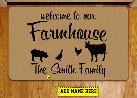 Joycorners Personalized Farm Doormat, Welcome To Our Farmhouse Gift For Farmers, New Home Gift, Housewarming Gift, Farm Decor LM0210