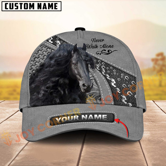 Joycorners Friesian Horse Gray Leather Pattern Personalized Name 3D Cap