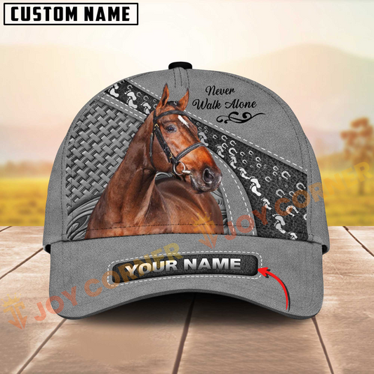 Joycorners Thoroughbred Horse Gray Leather Pattern Personalized Name 3D Cap