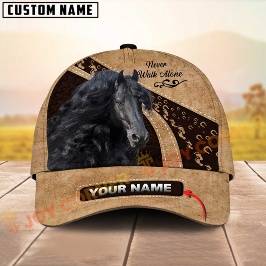 Joycorners Friesian Horse Leather Pattern Personalized Name 3D Cap