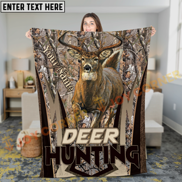 Joycorners Rustic Deer Hunting Woodland Name Personalized 3D Blanket