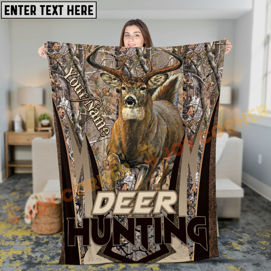 Joycorners Rustic Deer Hunting Woodland Name Personalized 3D Blanket