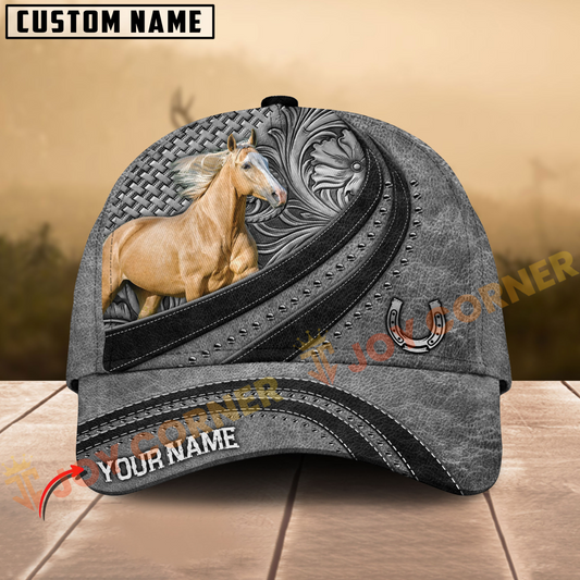 Joycorners Palomino Horse Gray Leather Pattern Personalized Name 3D Cap