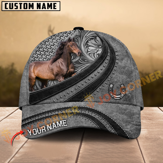 Joycorners Morgan Horse Gray Leather Pattern Personalized Name 3D Cap