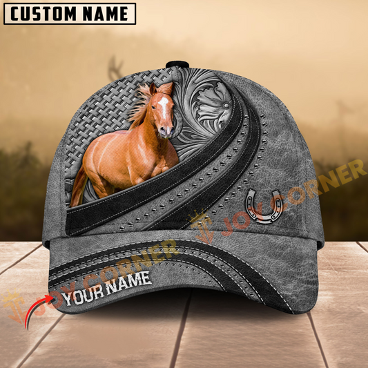 Joycorners Quarter Horse Gray Leather Pattern Personalized Name 3D Cap