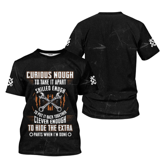 Joycorners Mechanic Wrench Shirt, Curious Skilled Clever Enough to Hide Extra Parts Shirt, Funny Gift for Men, Mechanic Gift Lover PT2609