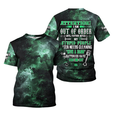 Joycorners Attention Out of Order Funny Mechanic Shirt, Stupid People Cleaner Quote Graphic Shirt, Gift for Auto Enthusiasts & Mechanics PT2609