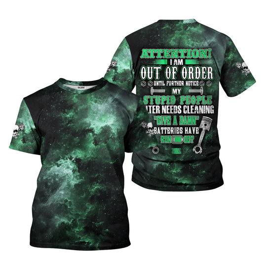 Joycorners Attention Out of Order Funny Mechanic Shirt, Stupid People Cleaner Quote Graphic Shirt, Gift for Auto Enthusiasts & Mechanics PT2609