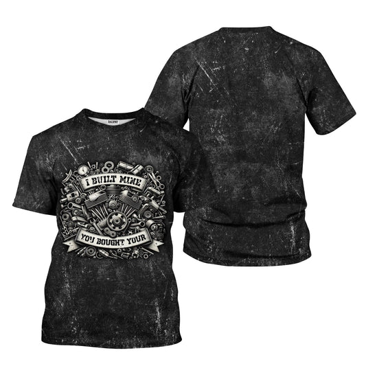 Joycorners Funny Mechanic Shirt, I Built Mine You Bought Your Shirt, Mechanic Engine Repair Tee for Auto Enthusiast Technician Rider Workwear Gift for Men PT2609