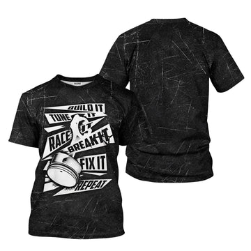 Joycorners Funny Car Racing T Shirt Build It Tune It Race It Break It Fix It Repeat Piston Auto Repair Tee Mechanic Garage Workwear Gift for Men PT2609