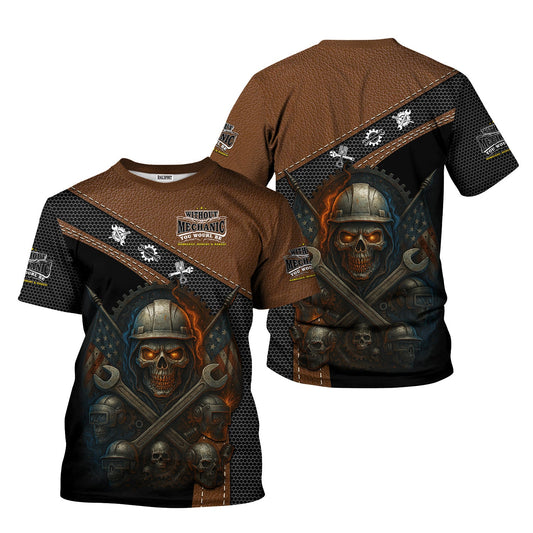 Joycorners Skull Mechanic T Shirt Without Mechanic You Would Be Homeless Hungry Naked American Flag Auto Repair Garage Workwear Gift For Men Dad PT2609