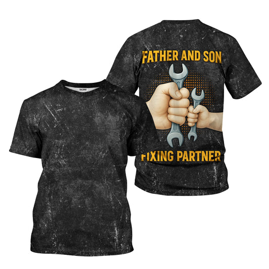 Joycorners Father And Son Mechanic T Shirt Fixing Partner Auto Repair Garage Workwear Tee Funny Car Repair Shirt Fathers Day Birthday Gift For Dad PT2609
