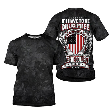 Joycorners Funny Mechanic T Shirt If I Have To Be Drug Free To Keep My Job American Flag Wrench Auto Repair Garage Workwear Tee Patriotic Gift For Men Dad PT2609