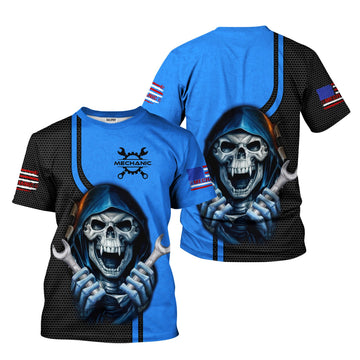 Joycorners Mechanic Skull Shirt with Wrenches, Cool Automotive Apparel for Car Lovers, Gift for Mechanics & DIY Enthusiasts PT2609