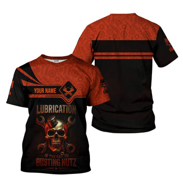 Joycorners Personalized Mechanic Shirt, Lubrication Is The Key To Busting Nutz, Skull and Wrenches Design, Gift For Men PT2609
