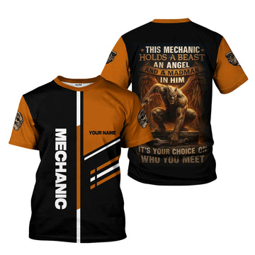 Joycorners Personalized Mechanic Shirt, This Mechanic Holds A Beast An Angel And A Madman In Him, Mechanic Uniforms, Gift For Men PT2609