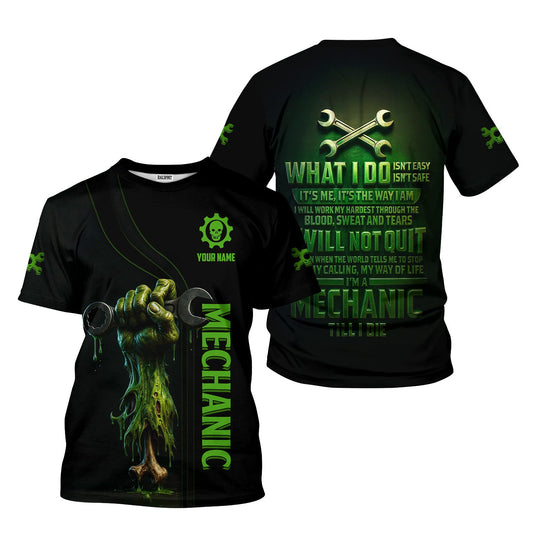 Joycorners Personalized Mechanic Shirt, I Will Not Quit I'm A Mechanic Till I Die, Zombie and Wrenches Design, Gift For Men PT2609