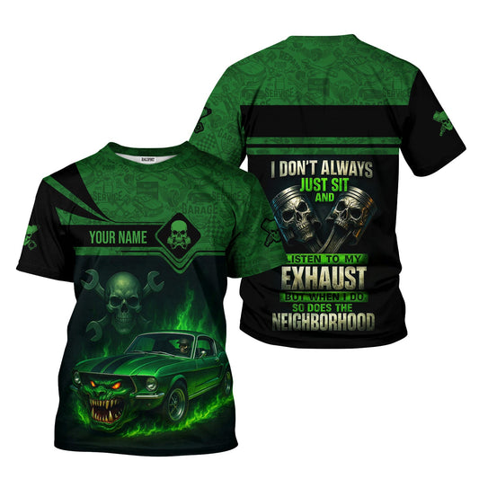 Joycorners Personalized Mechanic Shirt, I Don't Always Just Sit And Listen To My Exhaust, Monster Car Design, Gift For Men PT2609