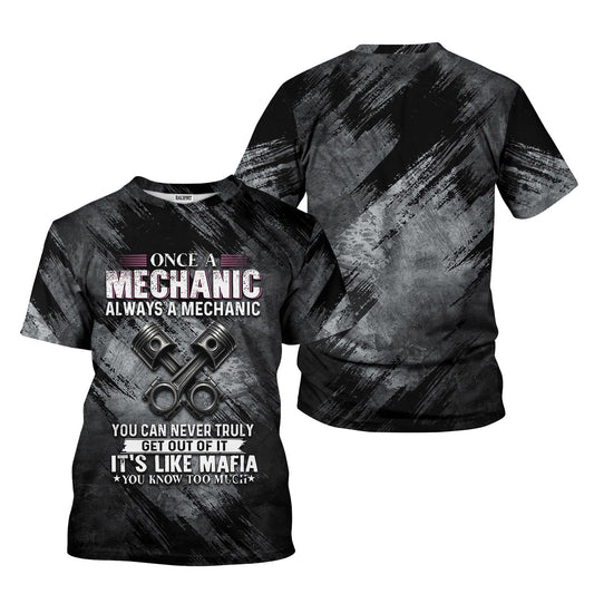 Joycorners Once A Mechanic Always A Mechanic Shirt Funny Printed Vintage Mechanic Unisex T Shirt Engine Piston Design PT2609