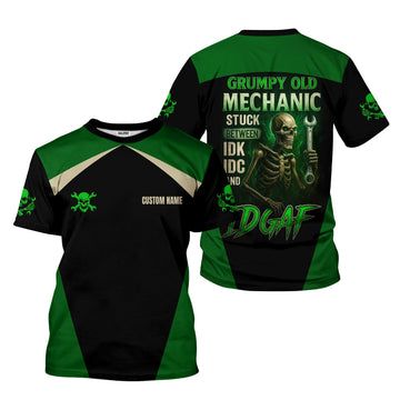 Joycorners Personalized Mechanic Shirt, Grumpy Old Mechanic Stuck Between IDK IDC And IDGAF, Mechanic Uniforms, Gift For Men PT2609