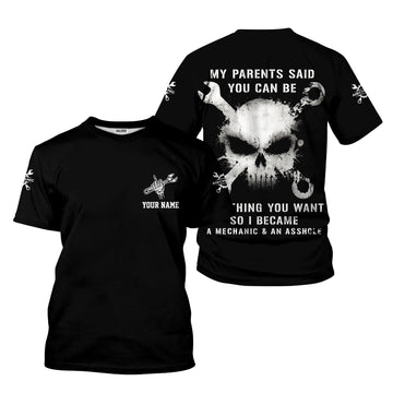 Joycorners Custom Name Mechanic Shirt, Funny My Parents Said You Can Be Anything So I Became A Mechanic And An Asshole Shirt, Gift Car Repair Worker PT2609