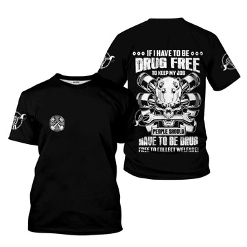 Joycorners Funny Mechanic Shirt If I Have To Be Drug Free To Kep My Job Skull Wrench Black Hoodie PT2609