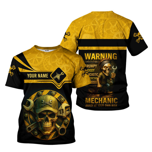 Joycorners Personalized T-Shirt Warning Grumpy Moody Sarcastic Unpredictable Unmedicated Mechanic Annoy At Your Own Risk Shirt PT2609