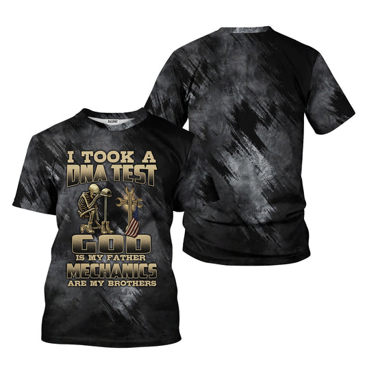 Joycorners Mechanic T-Shirt, DNA Test Quote, God Father, Mechanics Brother, Funny Skeleton & Cross Design, Unique Gift for Mechanics & Fathers PT2609