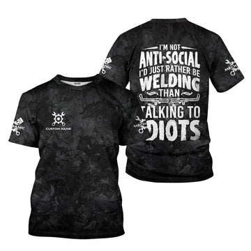 Joycorners Custom Name Mechanic Shirt I'm Not Anti Social I'd Just Rather Be Welding T Shirt PT2609