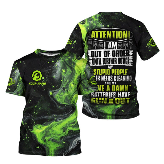 Joycorners Custom Name Vintage Mechanic Shirt Attention I Am Out Of Order Until Further Notice T Shirt PT2609