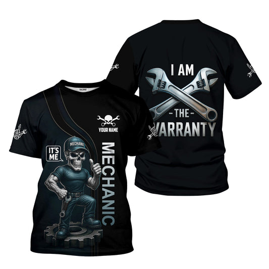 Joycorners Personalized Mechanic Shirt, I Am Warranty, Skull Funny Design, Gift For Men PT2609